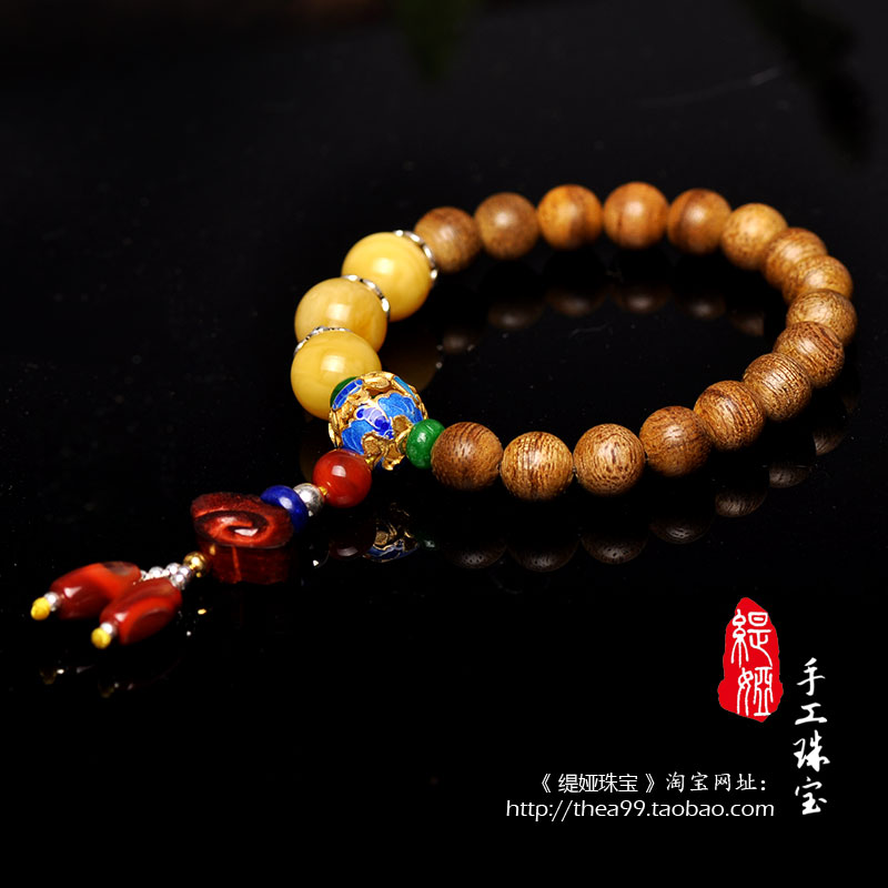 Natural chicken oil Yellow Beeswax Amber aloe wood Buddha bead bracelet mens and womens jewelry South Red lapis lazuli Bracelet