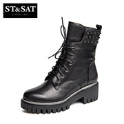 2015 winter new St&Sat/Saturday round head rivets thick leather shoes with high ankle boots SS54112128