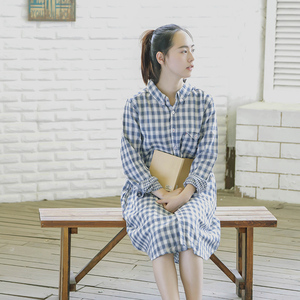 春秋夏季纯棉睡衣男 睡裙情侣女士全棉格子纱布家居服套装