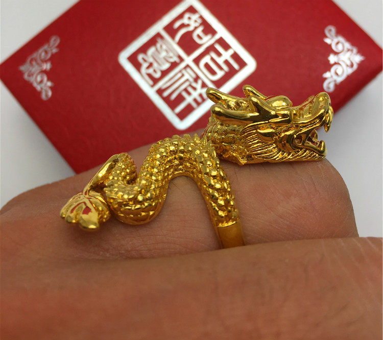 欧币风黄金色龙头结婚开口戒指