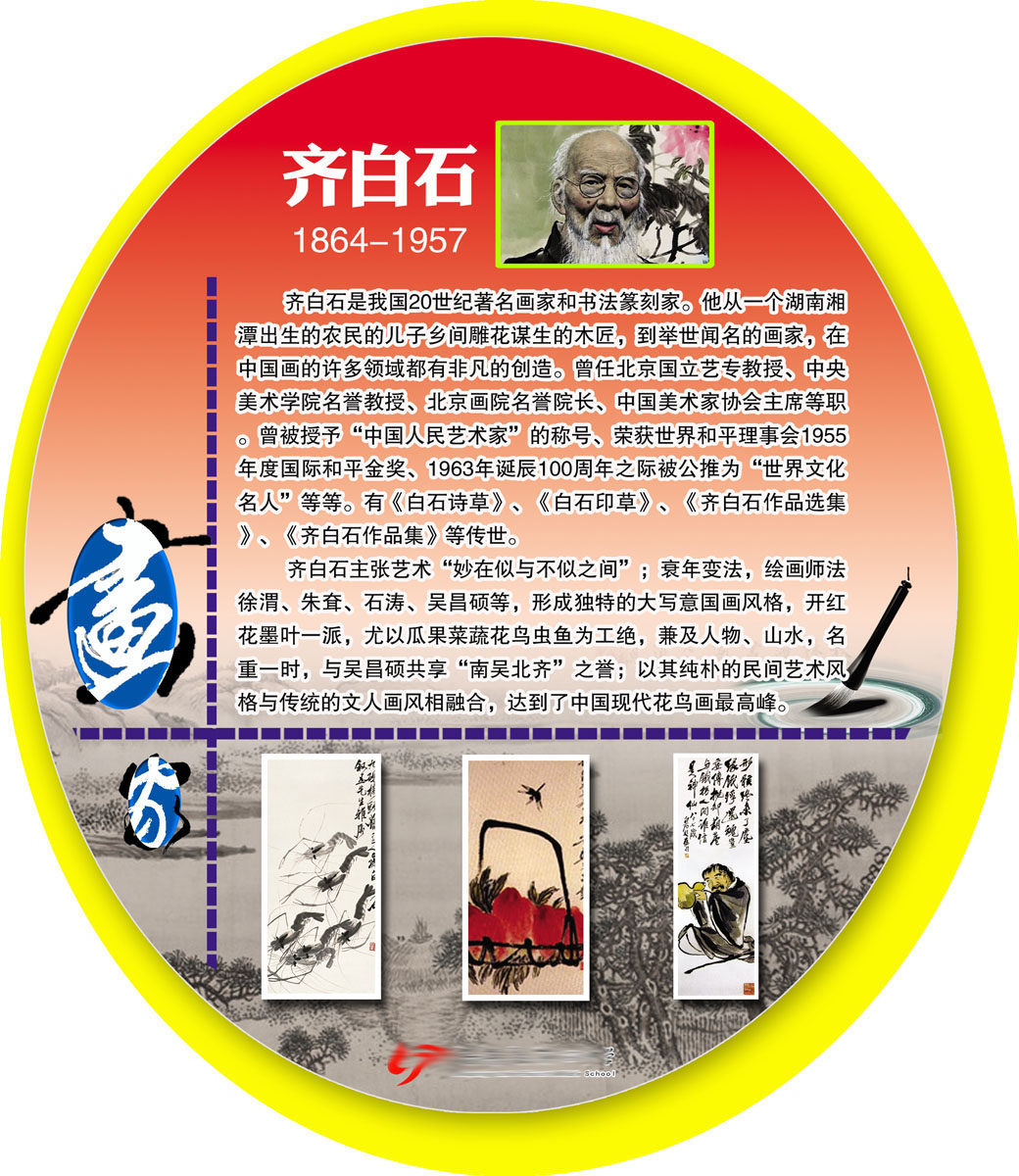 729海报印制展板写真喷绘贴纸401学校文化历史名人齐白石简介