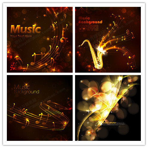 A0947矢量闪光的音乐音符五线谱背景模板底纹 AI设计素材