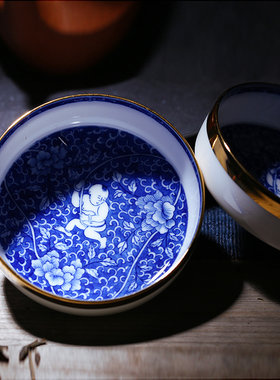 景德镇手绘茶具青花描金品茗杯