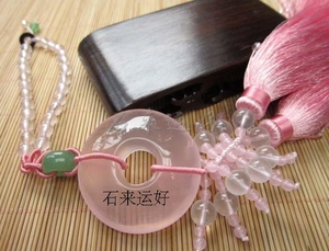 石来运好 天然粉晶平安扣车挂平安水晶汽车挂饰纯手工制原创免邮
