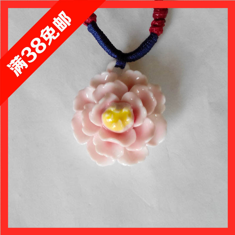景德镇毛衣链锁骨链 中国民族风 手捏花朵粉红月季 百搭女长项链