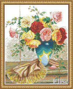 十字绣高清彩色印刷图纸花卉HH095娇人玫瑰6881cross stitch