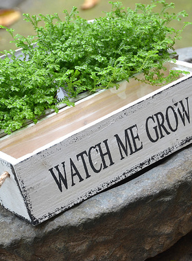 美式乡村做旧zakka多肉小花盆多肉花器花盆木制长方形花盆小盆栽