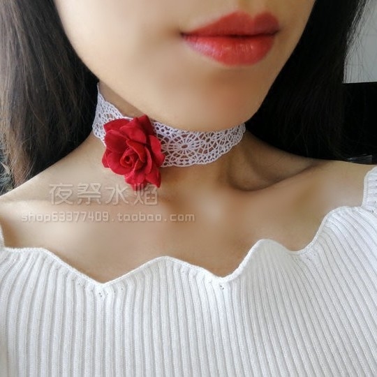 蔷薇日韩风黑白蕾丝项链