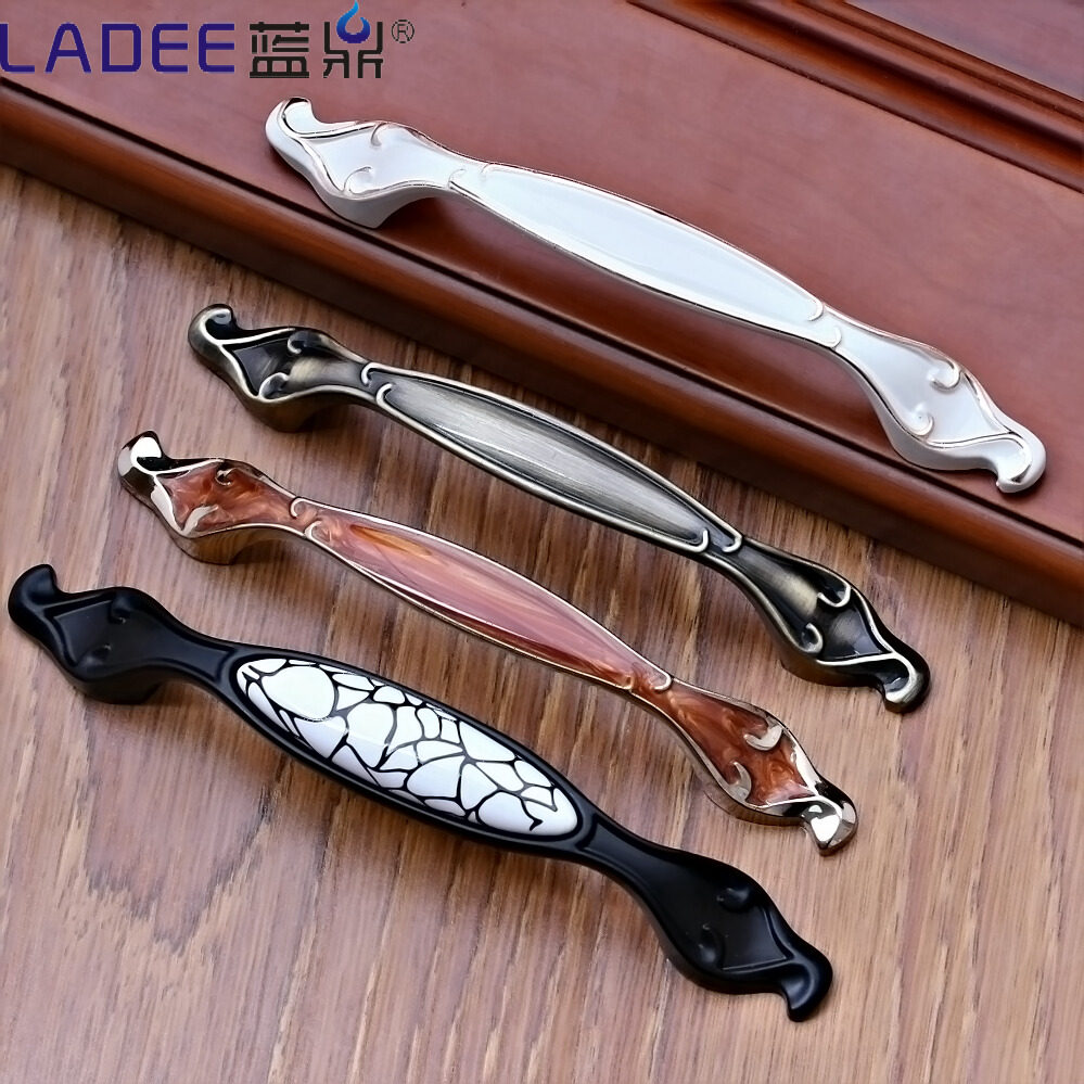 黑色田园裂纹陶瓷拉手 欧式仿古抽屉橱柜衣柜门把手家具琥珀6632