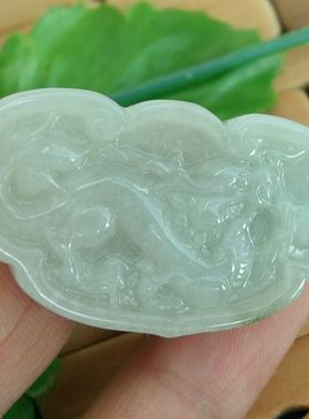 89594正货玉琳阁  实物拍 缅甸玉天然翡翠A货锁型腾龙吊坠牌