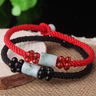 A货翡翠路路通本命年情侣红绳子