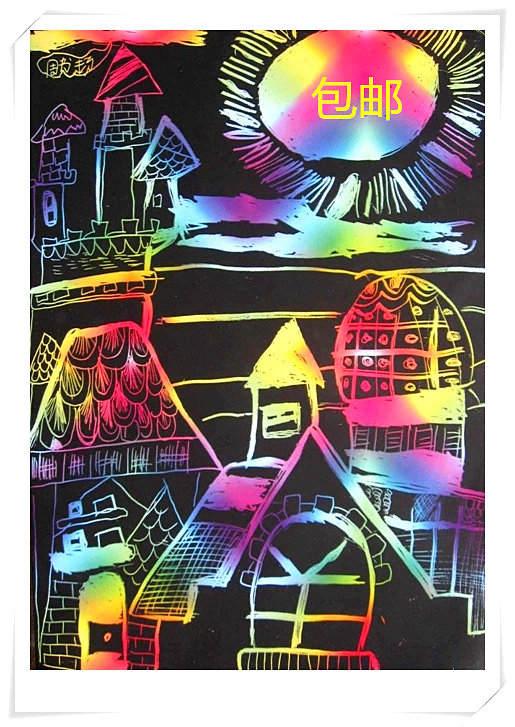 8k刮画纸儿童沙画刮画纸炫彩刮画纸加厚儿童专用刮画纸送竹笔图片