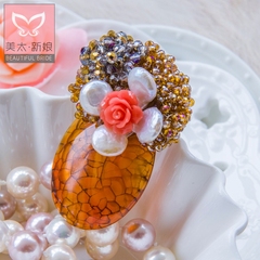 Beauty is just too retro Crystal brooch rose bride Chinese shell brooch crystal wedding jewelry accessories I0028