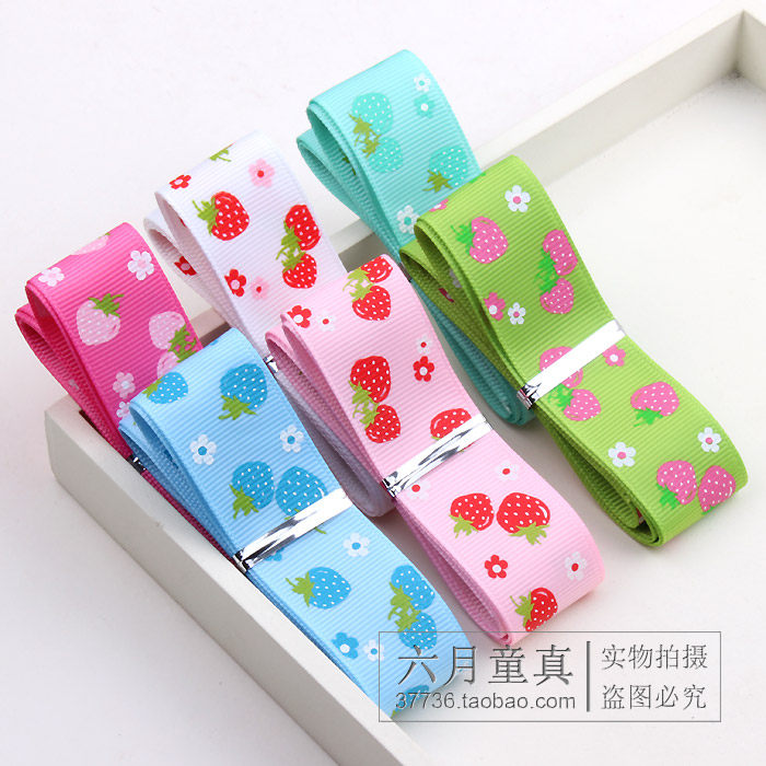 25mm可爱小草莓丝带 儿童自制头花罗纹缎带 手工diy发夹材料饰品