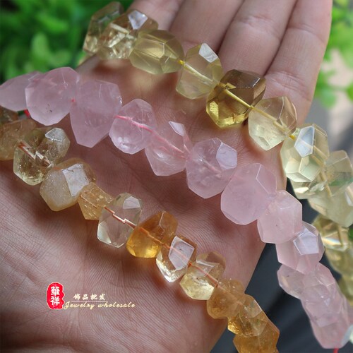天然水晶原矿石 16-22mm粉晶柠檬晶黄水晶碎石 DIY饰品配件散珠 - 封面