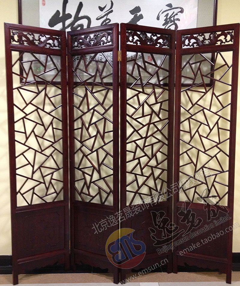 北京实木雕刻中欧式新古典工艺屏风 宽2.2米 透雕冰裂纹 全国包邮