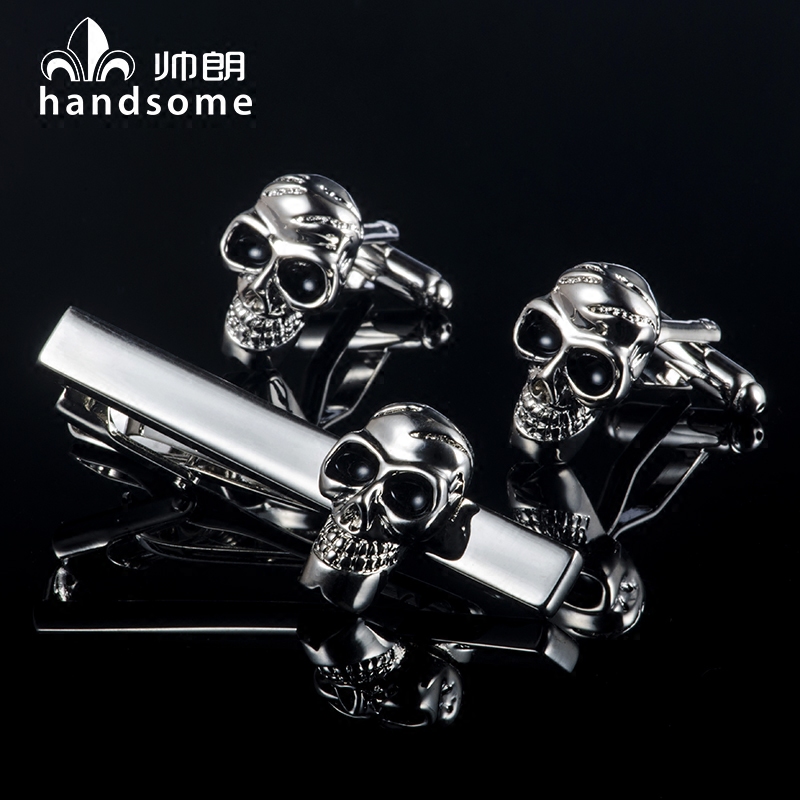 朋克造型骷髅头袖扣领带夹法式衬衫袖口扣男士袖钉领带夹子送礼盒