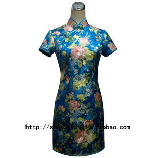 红影旗袍 定制织绵缎旗袍礼服 高档 晚会旗袍 牡丹花