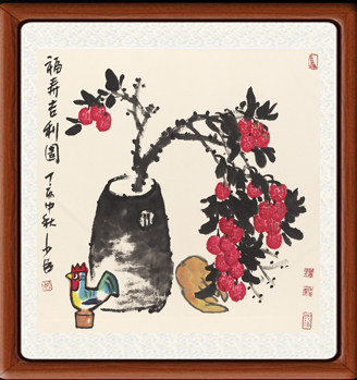装饰画国画字画客厅真迹书画书法作品非手写仿 福寿吉利图赠装裱