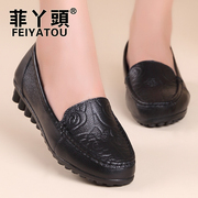 Philippine girl spring moms shoes shoes Jurchen leather soft casual slip at the end of middle and old aged women's shoes flats