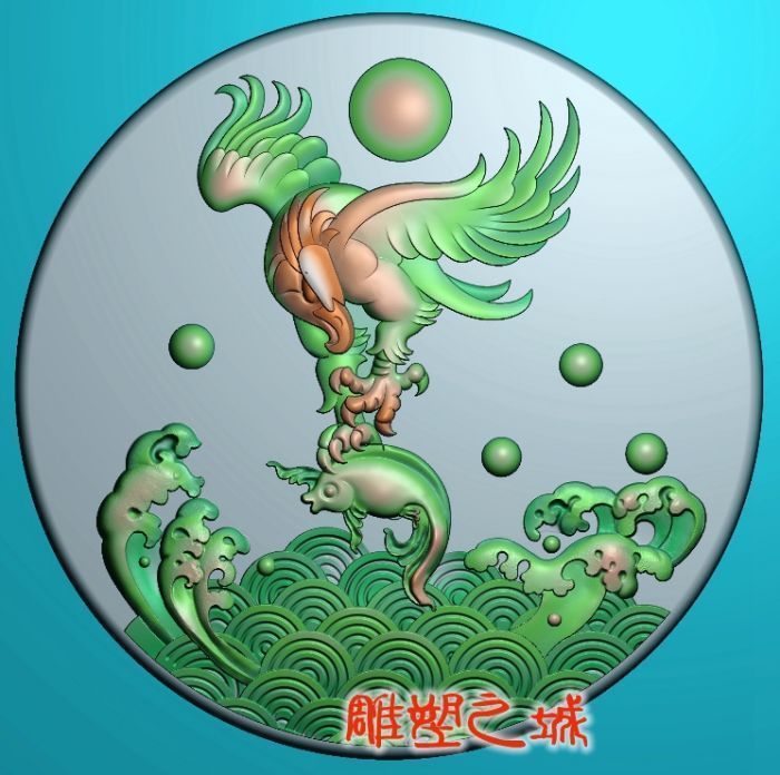 精雕图 灰度图 浮雕图 电脑雕刻图 圆老鹰抓鱼