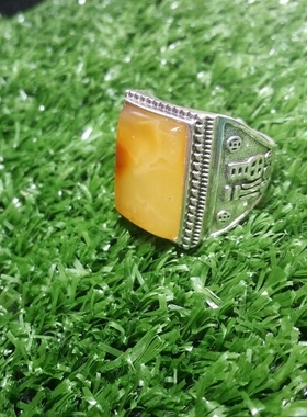 纯银复古长方形福字活口戒指空托