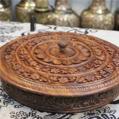 Pakistan walnut carving retro four-grid dried fruit candy box with lid factory direct home decoration BM628