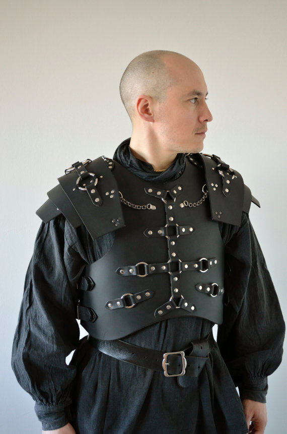 Breastplate△英国代购   手作复古中世纪黑色皮革骑士盔甲胸甲