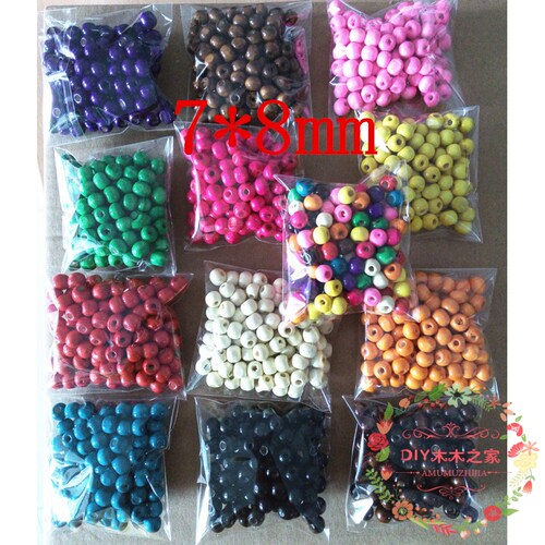 diy手工串珠饰品配件7*8mm光面木珠散珠多色 1.5元/100颗