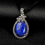 Thai new four-leaf clover pendant natural lapis lazuli pendants Thai silver inlay tungsten carbide stone necklace pendants