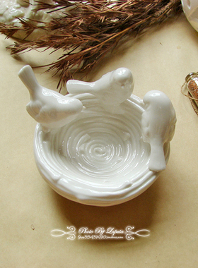 白瓷外单田园美式乡村浮雕鸟巢