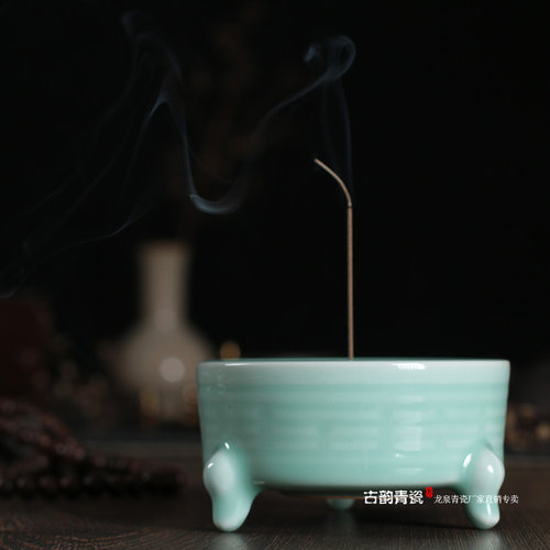青瓷手工适用双耳线檀香炉