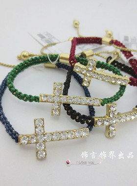 二次元手作手链欧美哥特风金属十字架闪钻编织细手镯