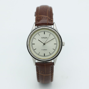 海达手表老上海产经典简约商务皮带精钢款式三针机械男表库存全