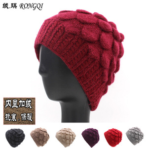 秋冬天针织帽毛线帽子老人帽女加绒保暖中老年人帽子女妈妈帽