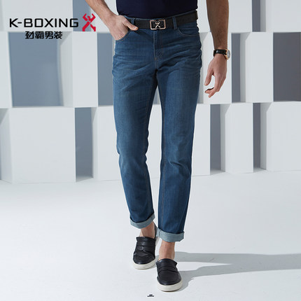 劲霸男装牛仔裤 男式商务中腰休闲修身牛仔长裤 夏季直筒裤子男裤
