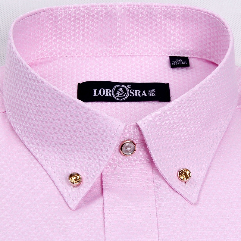 罗撒时尚钻扣领男士长袖衬衫男款衬衣修身型新郎结婚礼服伴郎衣服