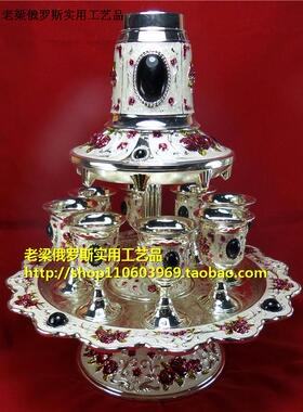 ZR-1俄罗斯加厚锡金属酒具套装件分酒器银白色紫红玫瑰花精致欧式