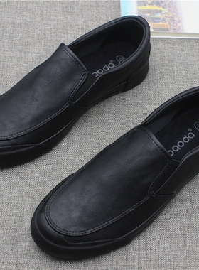 新款低帮一脚蹬休闲男皮鞋秋季简约百搭套脚男鞋黑色商务工作鞋子