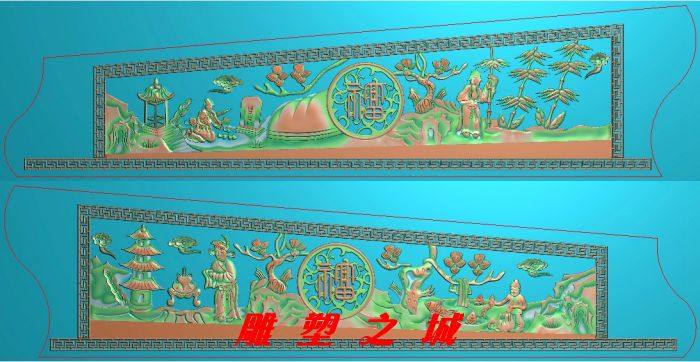 精雕图 灰度图 浮雕图 电脑雕刻图 棺材棺木寿材24孝侧板