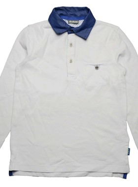 乐天BABY*外贸 5-9岁男童白色翻领全棉长袖T恤POLO衫