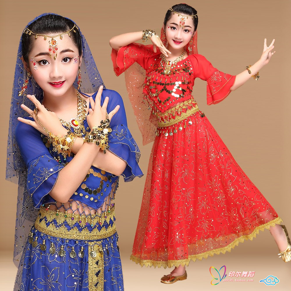 儿童印度舞蹈新款喇叭袖演出服女童肚皮舞服装裙子套装幼儿表演服