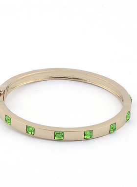 欧美风饰品绿色水晶宝石开口手镯