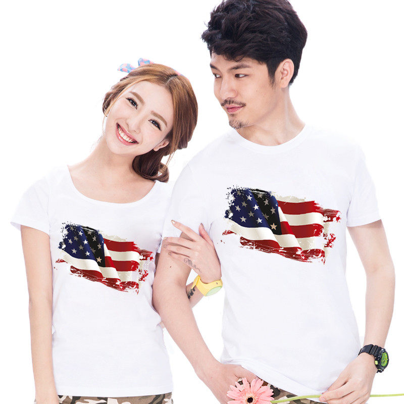 夏装新款韩版情侣装夏装学生短袖t恤女创意美国国旗打底衫衣服潮