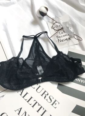 前扣美背三角杯女士超薄无钢圈蕾丝文胸黑色内衣性感舒适法式薄款