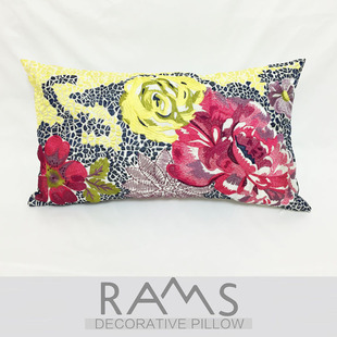 美式 田园彩色牡丹靠包绣花腰枕 乡村样板房沙发床办公室靠垫抱枕