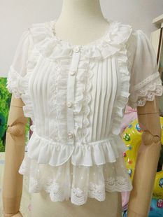 伊丽娅 lo娘夏日lolita短袖内搭外搭两穿蕾丝衬衫
