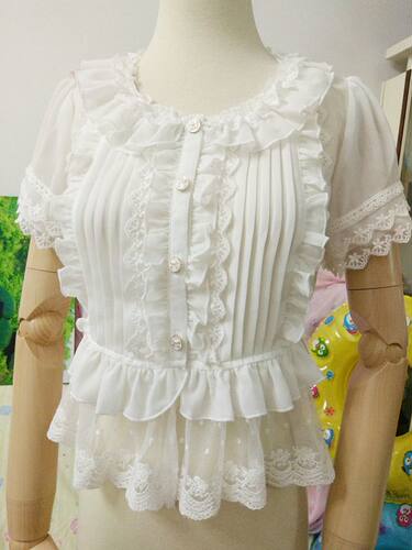 夏日lolita短袖搭外两穿衬衫蕾丝