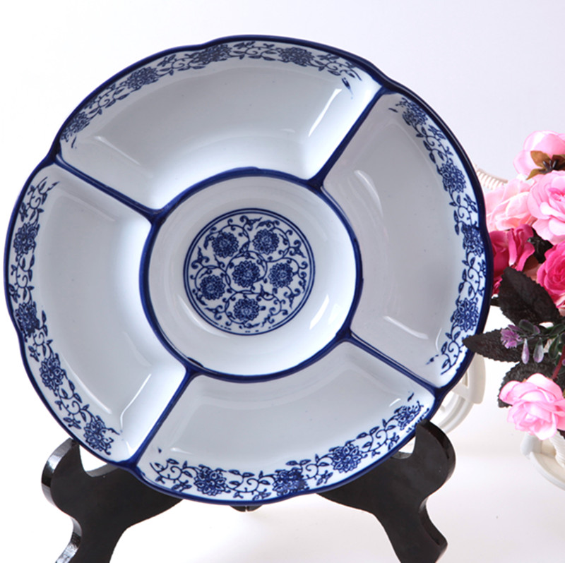 青花瓷五果异形盘陶瓷碟子不规则水果盘拼盘点心盘糖果盘调料盘
