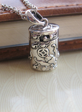 纯银护身符精油瓶盒子吊坠项链